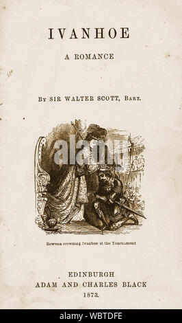 Frontispiece illustration for Ivanhoe  by Sir Walter Scott - Adam & Charles Black 1873 (Rowena crowning Ivanhoe at the tournament) Stock Photo