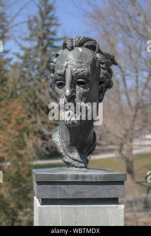The sculpted portrait in the garden that bears his name: 'Shakespeare Garden' in Stratford, Ontario.