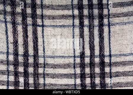 Plaid fabric detailed background in blue and white Stock Photo