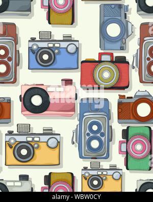 Retro style photograhic camera pattern in colors Stock Vector