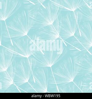 Dandelions floating over blue, vector seamless pattern Stock Vector