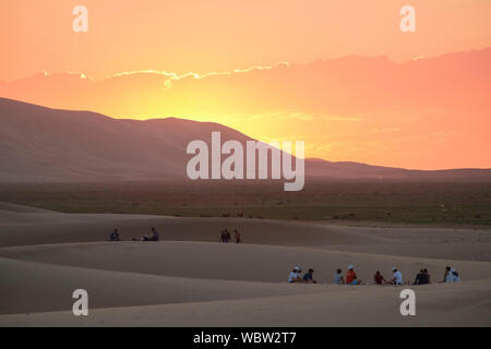 Khongoryn Els also called Duut Mankhan is popularly known as the 'Singing Sands'. The sand dunes extend to over 965 square kilometres area and rising Stock Photo