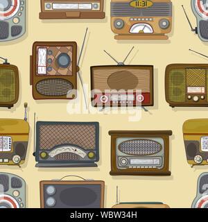 Retro style radio repeating pattern, vector illustration Stock Vector