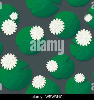 Water Lily seamless vector pattern floating over white background Stock Vector