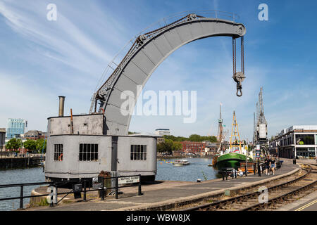 Fairbairn 35 ton steam crane on Wapping Railway Wharf, Bristol, UK Stock Photo