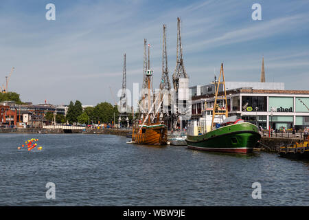 Wapping Wharf, moored ships and the M Shed museum, Bristol, UK Stock Photo