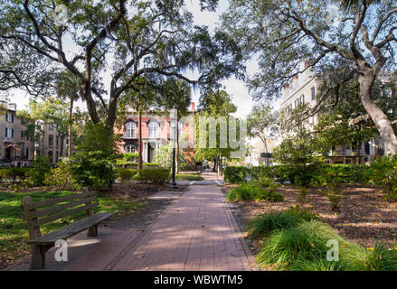 A cobblestone and brick street in Savannah, Georgia, along the historic ...