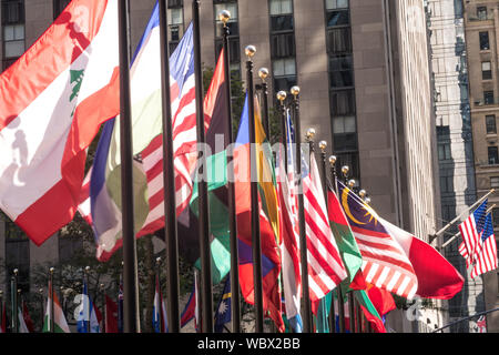 Nation Flags at Rockefeller Center Plaza, NYC Stock Photo