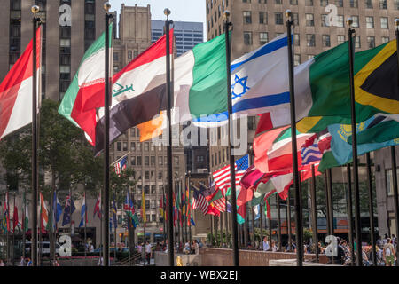 Nation Flags at Rockefeller Center Plaza, NYC Stock Photo