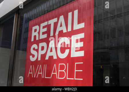 Retail Space Available Sign in New York City, USA Stock Photo