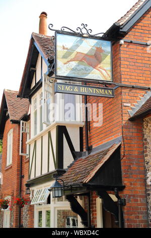 The Stag & Huntsman pub in Hambleden village, which has been used as a backdrop for several TV series like Midsummer murders in Buckinghamshire, UK Stock Photo