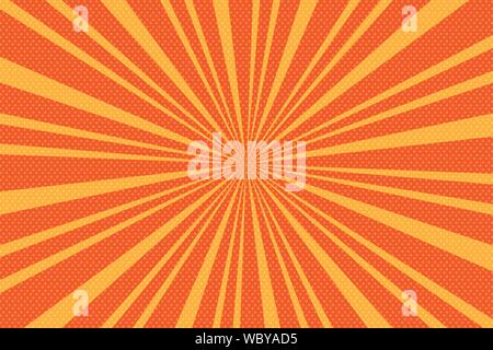 Pop art orange background with radial lines.  Background with halftones for comics. Textured background with radial halftone lines for posters, comics Stock Vector