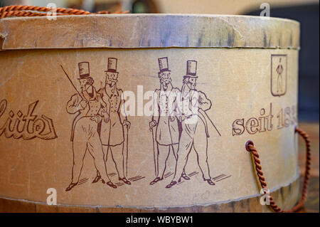 Berlin, Germany - August 25, 2019: A historic hatbox from Berlin in the 19th century. Stock Photo