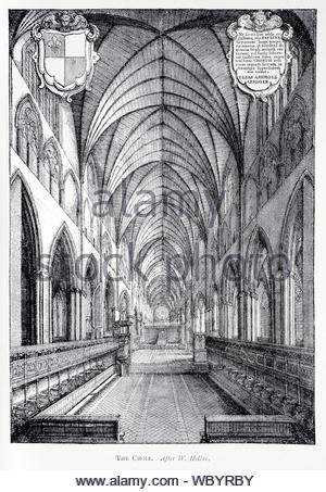The Choir, Original Old St Pauls, London, etching by Bohemian etcher Wenceslaus Hollar from 1600s Stock Photo