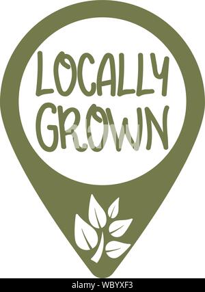location marker with text LOCALLY GROWN and growing plant symbol vector illustration Stock Vector