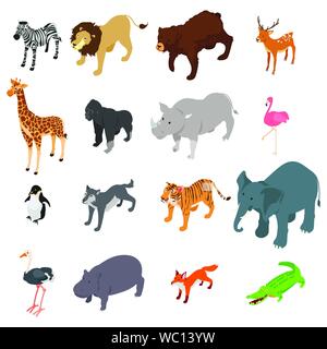 A vector illustration of Wild Animals Isometric Stock Vector