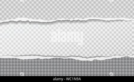 Torn, ripped, squared paper strips with soft shadow for text. Vector template illustration Stock Vector