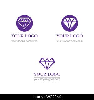 Classy and stylish jewelry logo template with stylized diamond. Jewelry symbol. Gemstone, diamond icon. Minimalist flat design. Elegant line art. Stock Vector