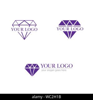 Classy and stylish jewelry logo template with stylized diamond. Jewelry symbol. Gemstone, diamond icon. Minimalist flat design. Elegant line art. Stock Vector