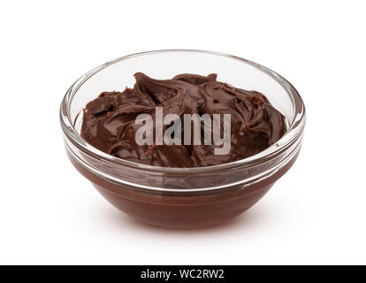 Chocolate hazelnut cream in glass bowl, isolated on white background with clipping path Stock Photo