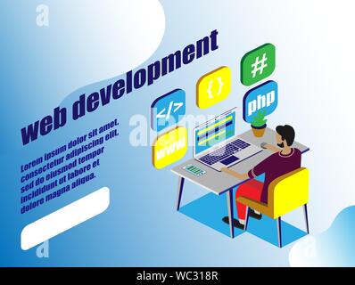 Isometric in flat style. Isometric people, vector design. Management flat icon concept. People communication concept. Vector graphic Business website. Stock Vector