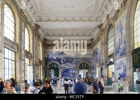 Main Hall Of Sao Bento Railway Station With Famous Azulejo Tiles Panels ...