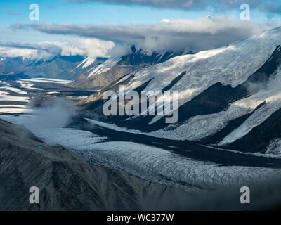 The incredible views of the Denali range in Denali National Park while flight seeing from a plane from Kantishna Alaska Stock Photo