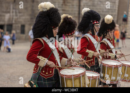 A members of the 78th Highlanders play the drum as the regiment leaves the Halifax Citadel for a Freedom of the City march into the street of Halifax, Stock Photo