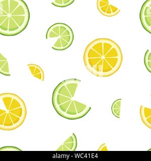 Vector seamless pattern with lime and lemon slices isolated on white background. Endless texture for cafe, bar, fruit shop.Citrus fruit print. Cover f Stock Vector
