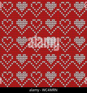Abstract seamless knitted background with hearts.Vector illustration Stock Vector