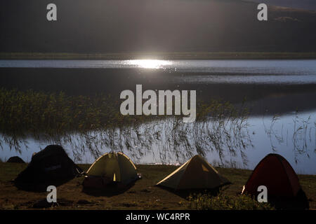 camping on the edge of baranda lake in antalya Stock Photo