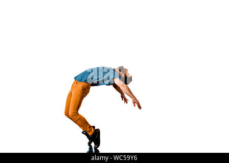 Amazing dancer is doing breakdance on a white background Stock Photo