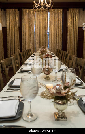 Table set up for holiday dinner Stock Photo