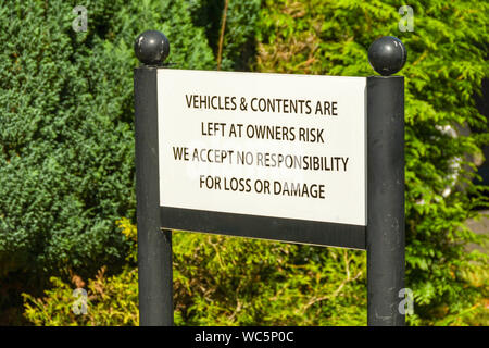 Security Notice Signs - Vehicles And Contents Are Left Entirely At