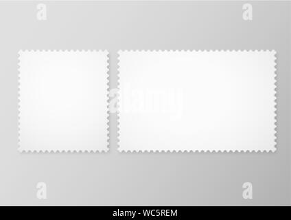 Vector set of blank postage stamps isolated on grey background. Blank postage stamps frames . Vector EPS10 Stock Vector