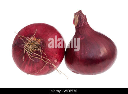 two bulbs of ripe red onion isolated on white background Stock Photo
