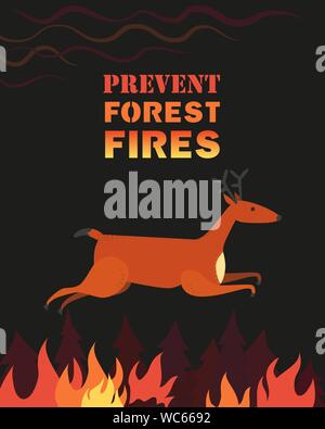 Prevent forest fires flat color vector poster Stock Vector