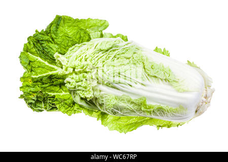 fresh Napa cabbage on green leaf isolated on white background Stock Photo