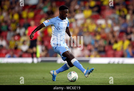 Coventry City's Jordy Hiwula during the Carabao Cup Second Round match at Vicarage Road, Watford. Stock Photo