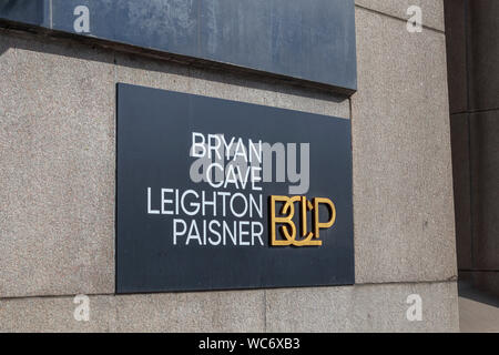 Nameplate of international law firm Bryan Cave Leighton Paisner outside its London headquaerters offices at Adelaide House in the City of London EC4 Stock Photo