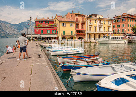 views of Lake Garda and Malcesine in the Italian Lakes Stock Photo