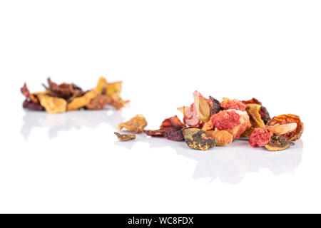 Lot of pieces of lavender strawberry ice tea two heaps isolated on white background Stock Photo