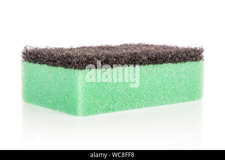 One whole green cleaning kitchen sponge isolated on white background Stock Photo