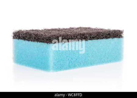 One whole blue cleaning kitchen sponge isolated on white background Stock Photo