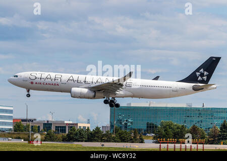 Air Canada A330 in Star Alliance livery landing at Toronto Pearson Intl. Airport. Stock Photo