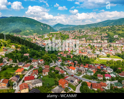 Aerial photo of city Jajce in Bosnia and Herzegovina Stock Photo