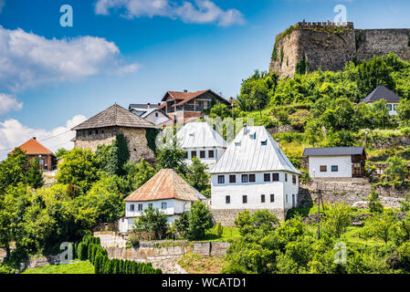 Fortress Jajce and traditional houses, Bosnia and Herzegovina Stock Photo