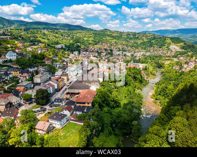 Aerial photo of city Jajce in Bosnia and Herzegovina Stock Photo