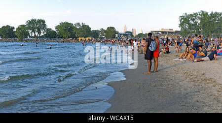 Edgewater Park, part of the Cleveland Metroparks, included an urban-setting beach on the shores of Lake Erie near downtown Cleveland, Ohio, USA. Stock Photo