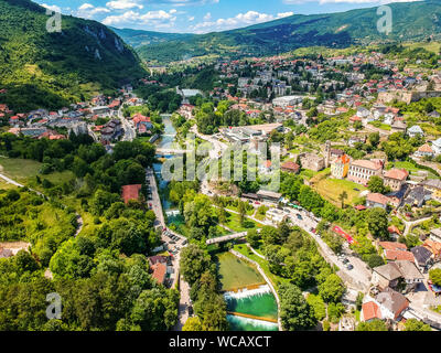 Aerial photo of city Jajce in Bosnia and Herzegovina Stock Photo